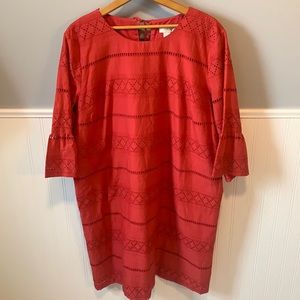 LOFT XL Coral eyelet midi dress